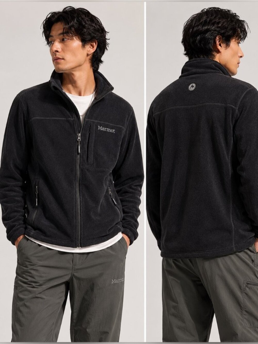 Marmot Black Full Zip Fleece Jacket XL/TG Outdoor Zip-Up Sweater